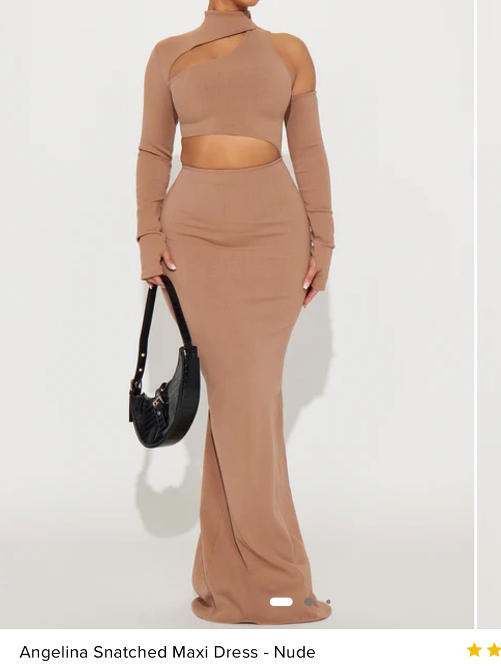 Fashion Nova Nude Cutout One-Shoulder Maxi Dress